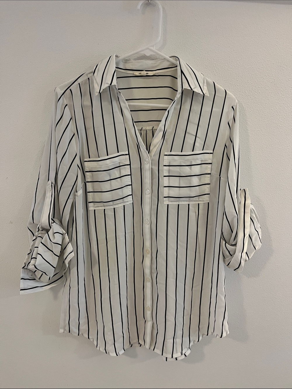 Maurices White Button-Down Shirt with Black Stripes